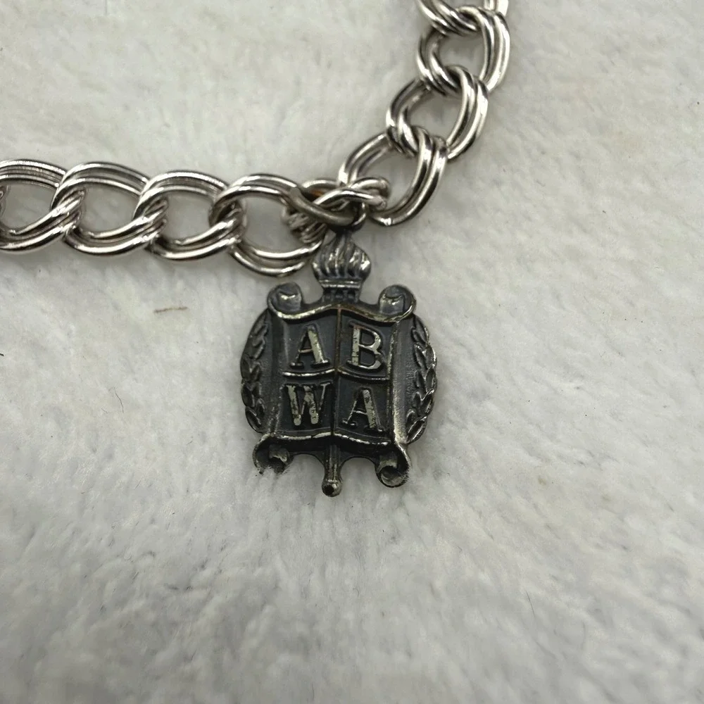 Vintage ABWA Charm Bracelet Silver Tone Double Link Sterling Silver Charm 7